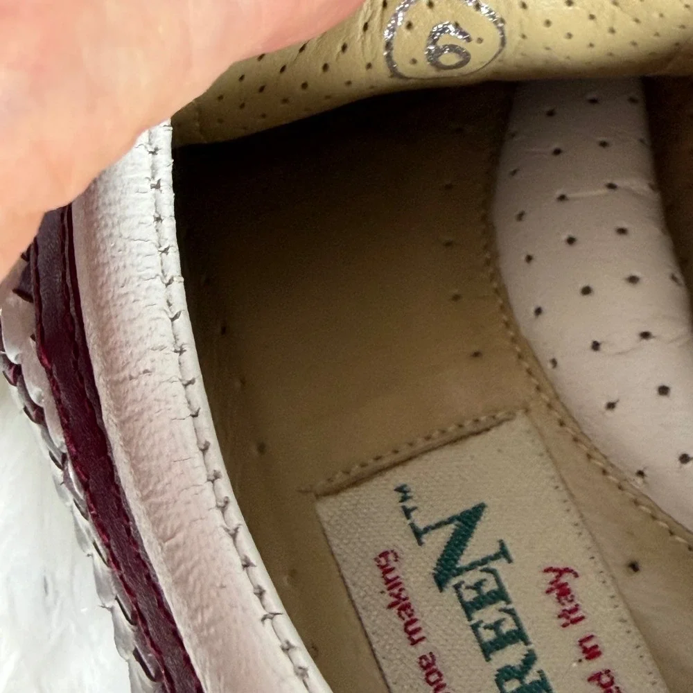 Aerogreen Womens Woven Leather Golf Shoes White Burgundy Made in‎ Italy Size 6